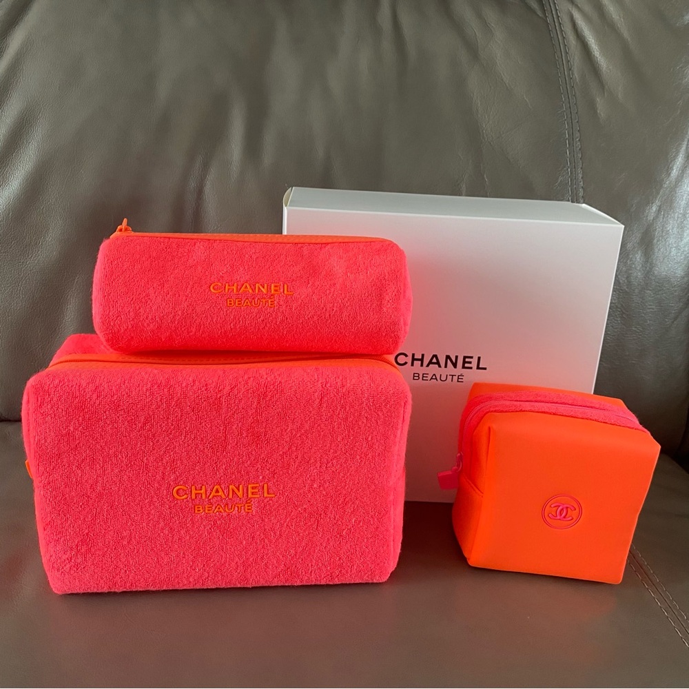 Chanel Beauté Pink and Orange Cosmetic Bag Set